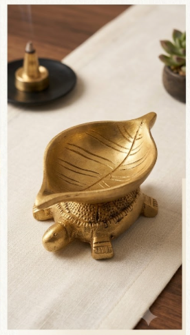 Handcrafted Brass Turtle Leaf Diya – Vastu Kurma Oil Lamp for Pooja & Home Decor