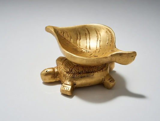 Handcrafted Brass Turtle Leaf Diya – Vastu Kurma Oil Lamp for Pooja & Home Decor