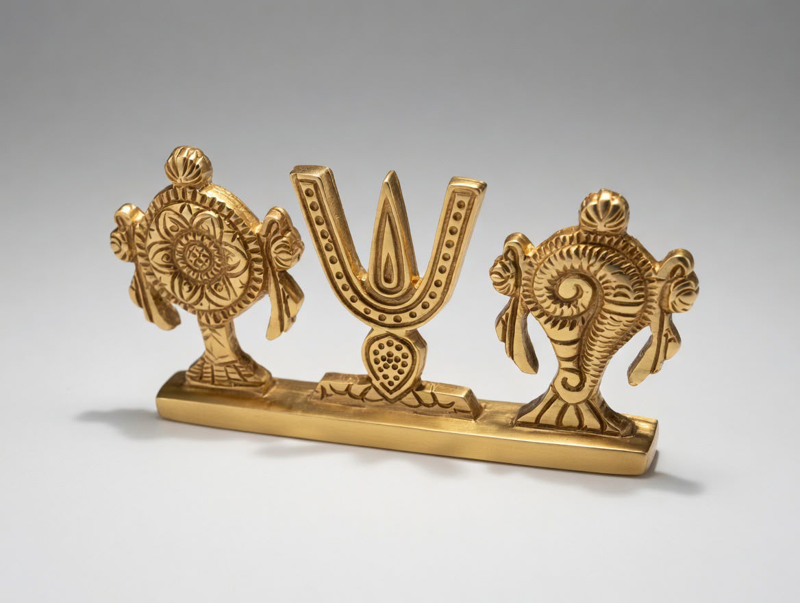 Solid Brass Shankh Chakra Namam Idol – Handcrafted Lord Vishnu Temple Decor