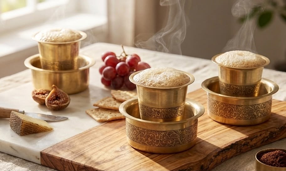 Handcrafted Brass Dabara Tumbler Set – Engraved Kumbakonam South Indian Filter Coffee Set