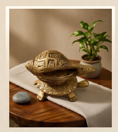 Sacred Brass Shankh on Kuber Yantra Tortoise Stand – Vastu & Feng Shui Decorative Set