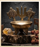 Handcrafted Brass Trishul Diya with Shankh & Chakra – Protective Vastu Oil Lamp