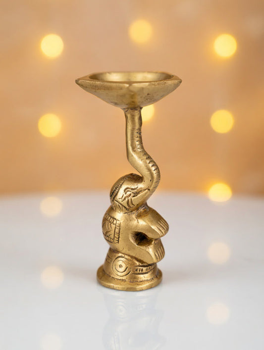 Handcrafted Brass Elephant Oil Lamp / Incense Burner – Vintage-Style Diya Home Decor