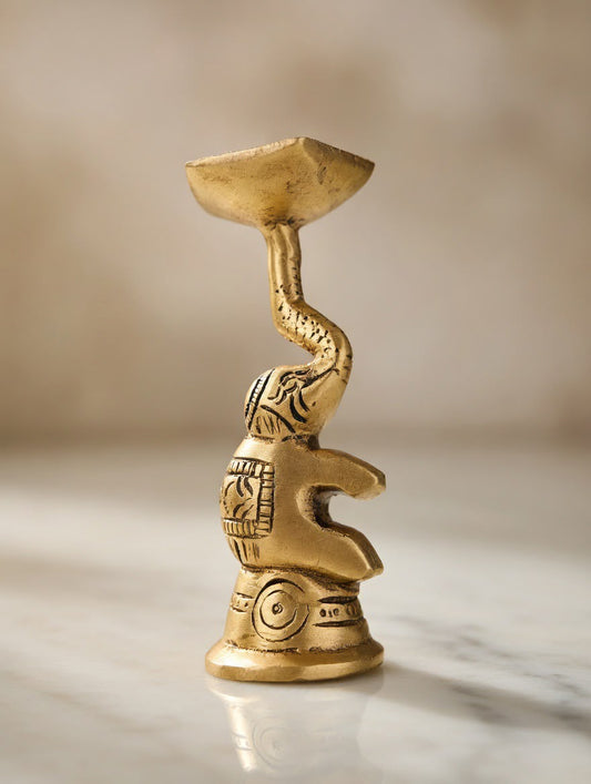 Handcrafted Brass Elephant Oil Lamp / Incense Burner – Vintage-Style Diya Home Decor