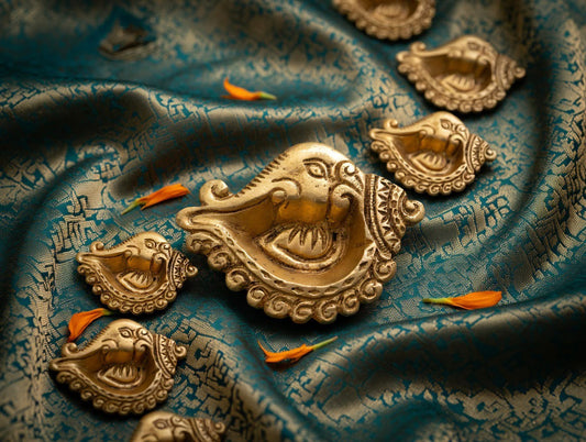 Handcrafted Brass Elephant Face Diya – Ganesha Oil Lamp for Pooja & Home Decor