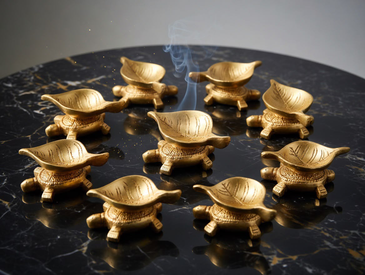 Handcrafted Brass Turtle Leaf Diya – Vastu Kurma Oil Lamp for Pooja & Home Decor