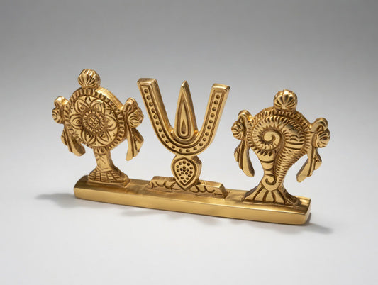 Solid Brass Shankh Chakra Namam Idol – Handcrafted Lord Vishnu Temple Decor