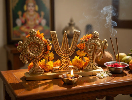 Solid Brass Shankh Chakra Namam Idol – Handcrafted Lord Vishnu Temple Decor