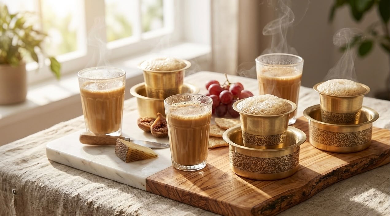 Handcrafted Brass Dabara Tumbler Set – Engraved Kumbakonam South Indian Filter Coffee Set